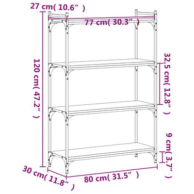 vidaXL Bibliotecă 4 niveluri, stejar maro 80x30x120 cm, lemn prelucrat