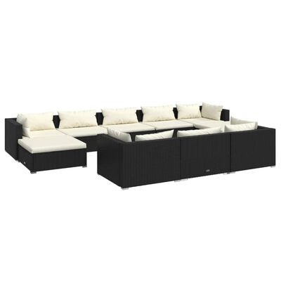 vidaXL Set mobilier de grădină cu perne, 10 piese, negru, poliratan