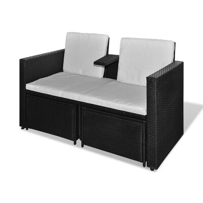 vidaXL Set mobilier de grădină cu perne, 4 piese, negru, poliratan