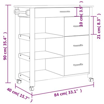 vidaXL Cărucior de bucătărie „MONZA”, 84x40x90 cm, lemn masiv de pin