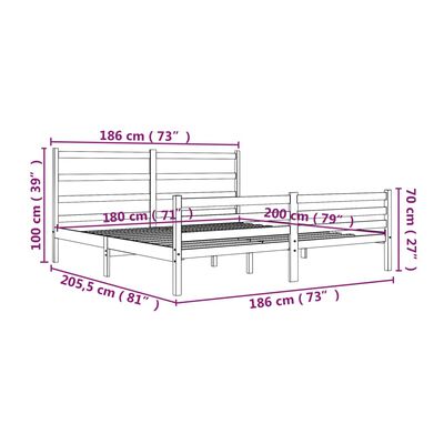 vidaXL Cadru de pat Super King, alb, 180x200 cm, lemn masiv de pin