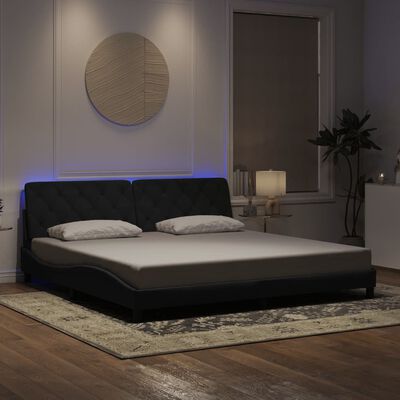 vidaXL Cadru de pat cu lumini LED, negru, 200x200 cm, catifea