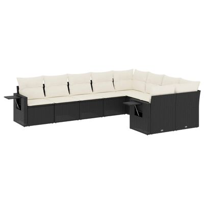 vidaXL Set mobilier de grădină cu perne, 9 piese, negru, poliratan