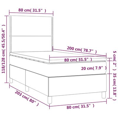 vidaXL Pat box spring cu saltea, gri deschis, 80x200 cm, textil