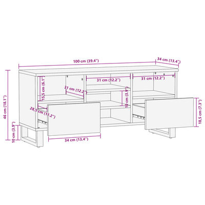 vidaXL Dulap TV, 100x34x46 cm, lemn masiv de acacia