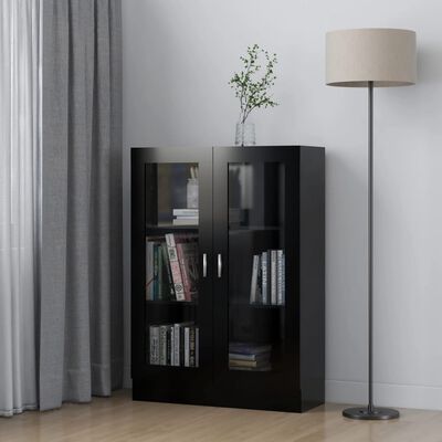 vidaXL Dulap cu vitrină, negru, 82,5x30,5x115 cm, lemn prelucrat