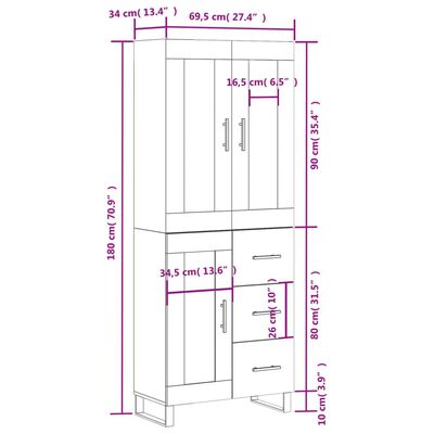 vidaXL Dulap înalt, stejar maro, 69,5x34x180 cm, lemn compozit