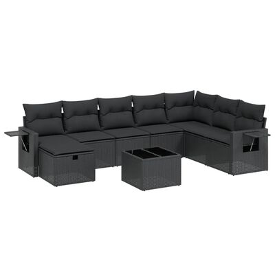 vidaXL Set mobilier de grădină cu perne, 9 piese, negru, poliratan