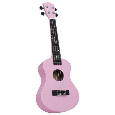 vidaXL Set ukulele Soprano pentru copii, cu husă, roz, 23"