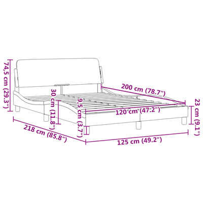 vidaXL Cadru de pat cu tăblie, alb/negru, 120x200 cm, piele ecologică