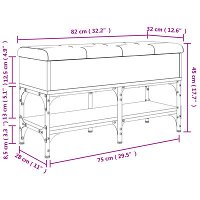 vidaXL Bancă de pantofi, stejar fumuriu, 82x32x45 cm, lemn prelucrat