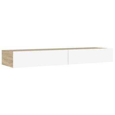 vidaXL Comodă TV cu lumini LED, alb/stejar sonoma, 120x35x15,5 cm