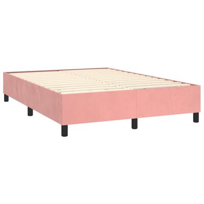 vidaXL Pat box spring cu saltea, roz, 140x200 cm, catifea