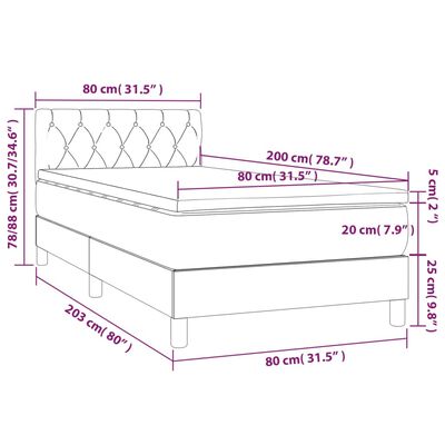 vidaXL Pat continental cu saltea & LED, gri deschis, 80x200 cm catifea