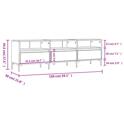 vidaXL Comodă TV, negru, 150x30x44,5 cm, lemn prelucrat