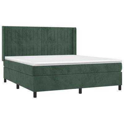 vidaXL Pat box spring cu saltea, verde închis, 160x200 cm, catifea