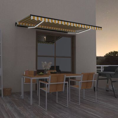 vidaXL Copertină retractabilă manual cu LED, galben și alb, 400x350 cm