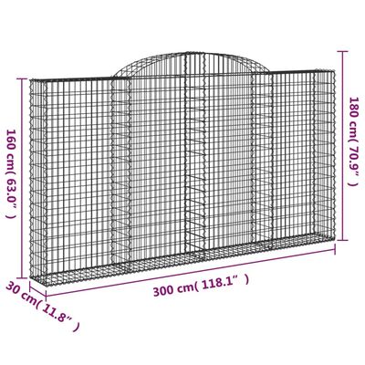 vidaXL Coșuri gabion arcuite 2 buc. 300x30x160/180 cm fier galvanizat