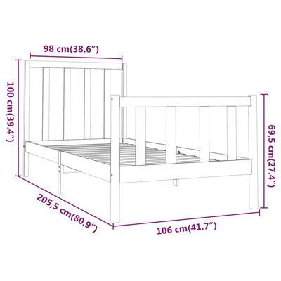 vidaXL Cadru de pat, negru, 100x200 cm, lemn masiv de pin