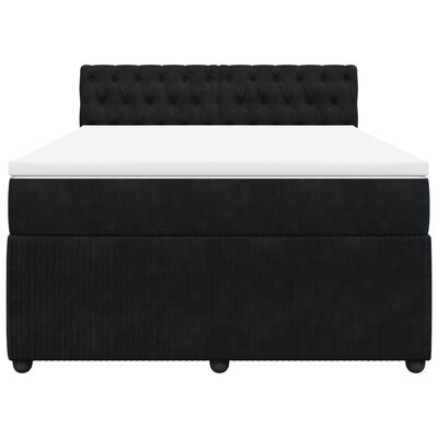 vidaXL Pat box spring cu saltea, negru, 140x190 cm, catifea