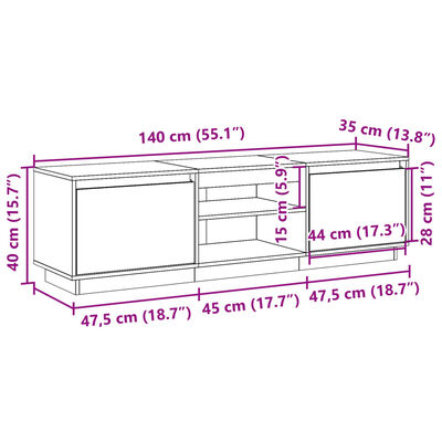 vidaXL Dulap TV, maro ceruit, 140x35x40 cm, lemn masiv de pin