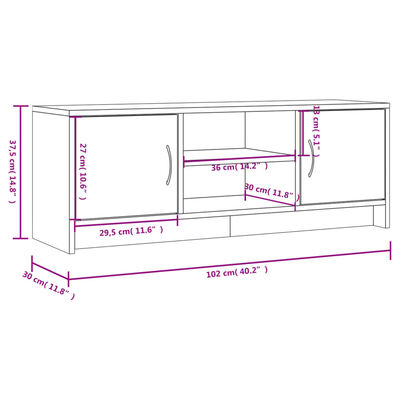 vidaXL Comodă TV, stejar afumat, 102x30x37,5 cm, lemn prelucrat