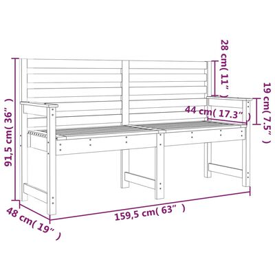 vidaXL Bancă de grădină, alb, 159,5x48x91,5 cm, lemn masiv de pin