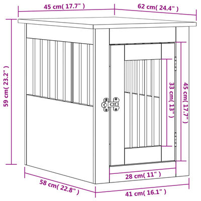 vidaXL Ladă pentru câini, stejar afumat, 45x62x59 cm, lemn prelucrat