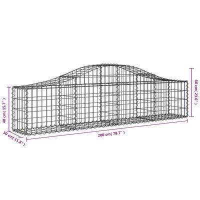 vidaXL Coșuri gabion arcuite 10 buc, 200x30x40/60 cm, fier galvanizat