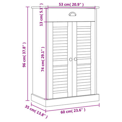 vidaXL Dulap de pantofi VIGO, alb, 60x35x96 cm, lemn masiv de pin