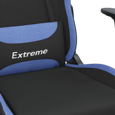 vidaXL Scaun de gaming cu masaj/suport picioare, negru/albastru textil