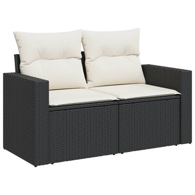 vidaXL Set mobilier de grădină cu perne, 9 piese, negru, poliratan