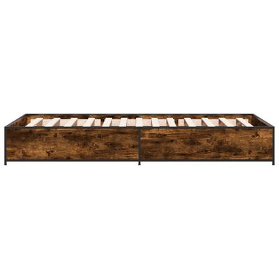 vidaXL Cadru de pat, stejar fumuriu, 90x190cm, lemn prelucrat și metal
