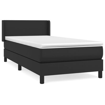 vidaXL Pat box spring cu saltea, negru, 90x200 cm, piele ecologică