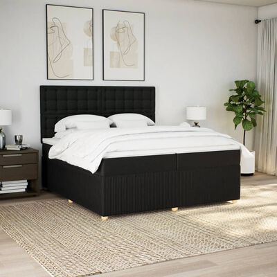 vidaXL Pat box spring cu saltea, negru, 200x200 cm, textil