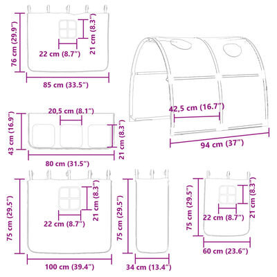 vidaXL Pat etajat de copii cu tunel albastru 80x200 cm lemn masiv pin