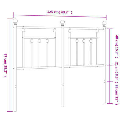 vidaXL Tăblie de pat metalică, alb, 120 cm