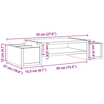 vidaXL Suport monitor cu depozitare, stejar maro, 70x27x15cm, lemn