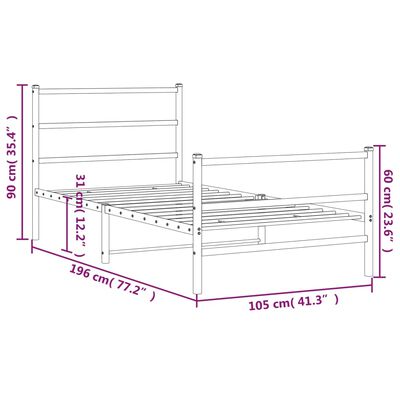 vidaXL Cadru pat metalic cu tăblii de cap/picioare  negru, 100x190 cm