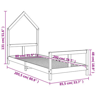 vidaXL Cadru de pat pentru copii, 80x200 cm, lemn masiv de pin