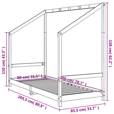 vidaXL Cadru de pat pentru copii, alb, 80x200 cm, lemn masiv de pin