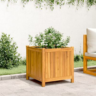 vidaXL Jardinieră de grădină cu căptușeală, 50x50x50 cm, lemn acacia