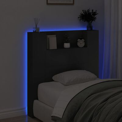 vidaXL Tăblie cu dulap și LED, negru, 100x16,5x103,5 cm