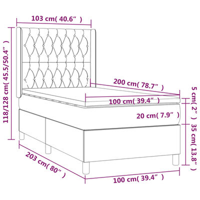 vidaXL Pat cu arcuri, saltea și LED, maro închis, 100x200 cm, textil