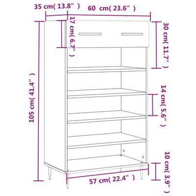 vidaXL Pantofar, gri beton, 60x35x105 cm, lemn compozit