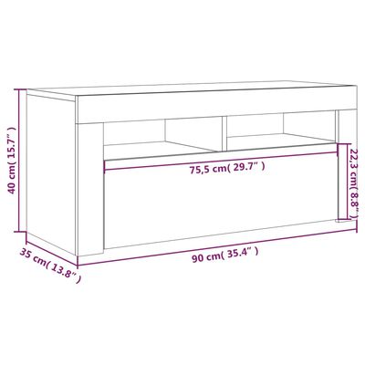 vidaXL Comodă TV cu lumini LED, gri sonoma, 90x35x40 cm