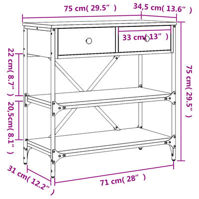 vidaXL Masă consolă, stejar sonoma, 75x34,5x75 cm, lemn prelucrat