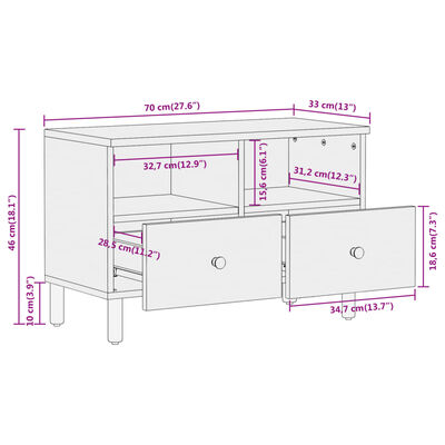 vidaXL Comodă TV, 70x33x46 cm, lemn masiv de acacia