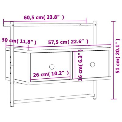 vidaXL Dulap TV montat pe perete, gri sonoma, 60,5x30x51 cm, lemn