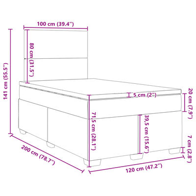 vidaXL Pat box spring cu saltea, albastru, 120x200 cm, catifea